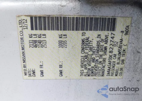 2013 Nissan Maxima 3.5 S z USA, uszkodzony, nr VIN 1N4AA5AP3DC822747